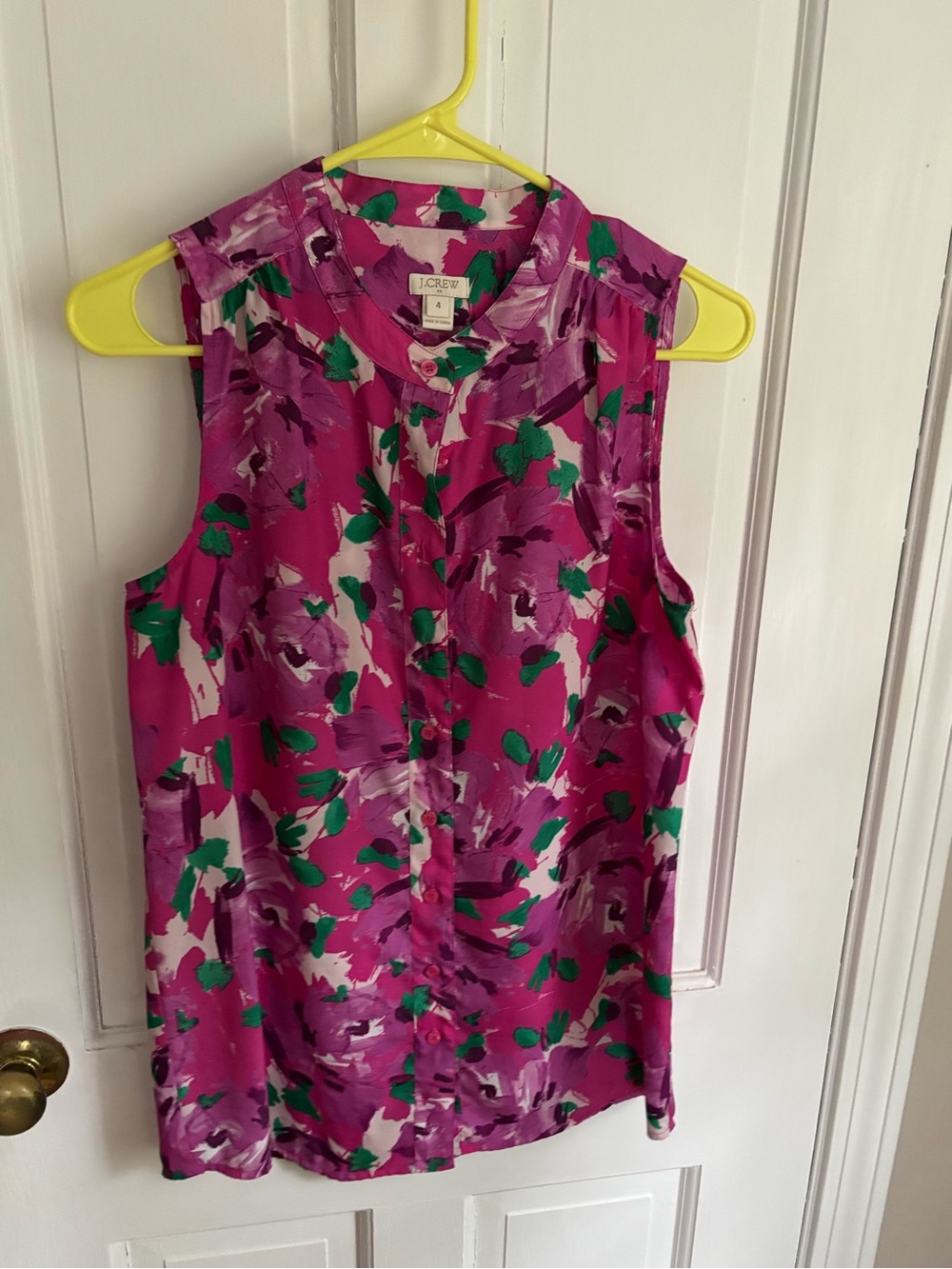 J. Crew Fuchsia Floral Sleeveless Button-Front Camisole